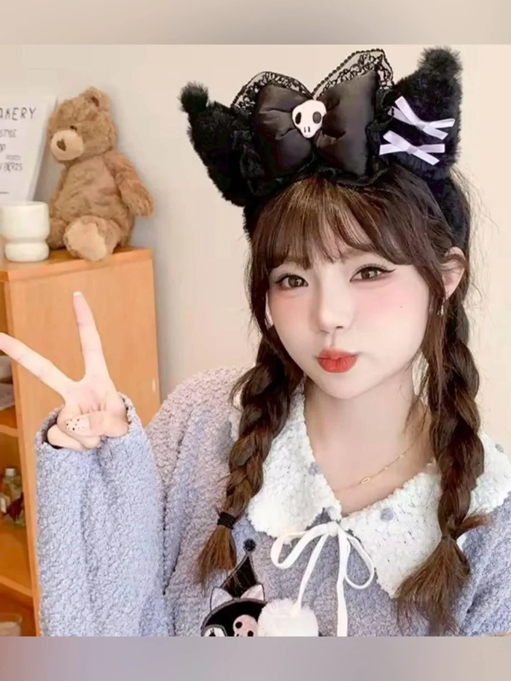 Black Plush Bow Spa Headband